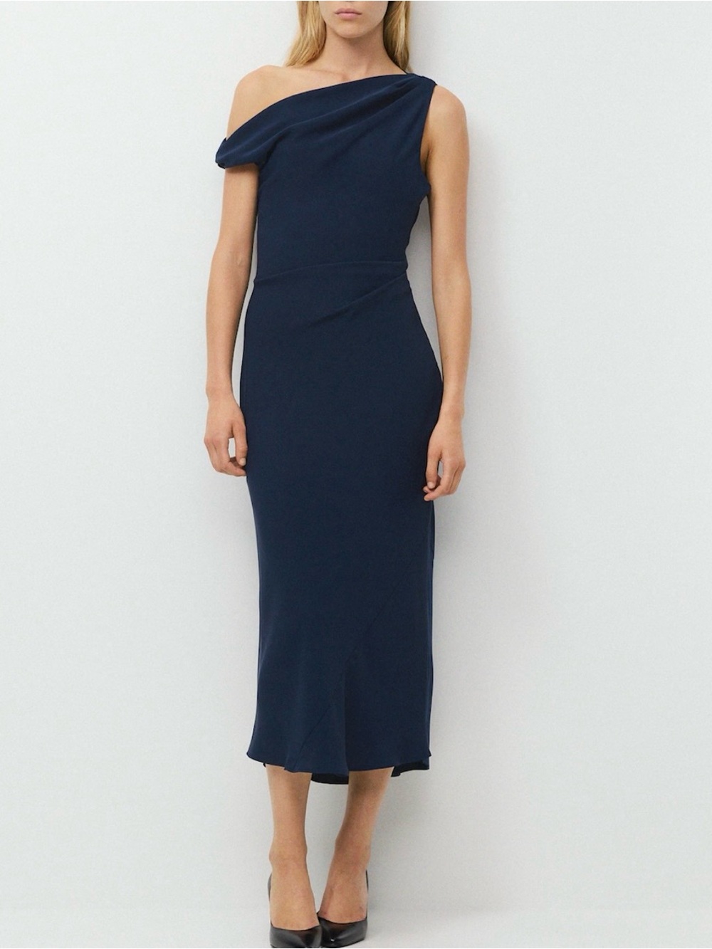 Aritzia Off-Shoulder Navy Midi Dress